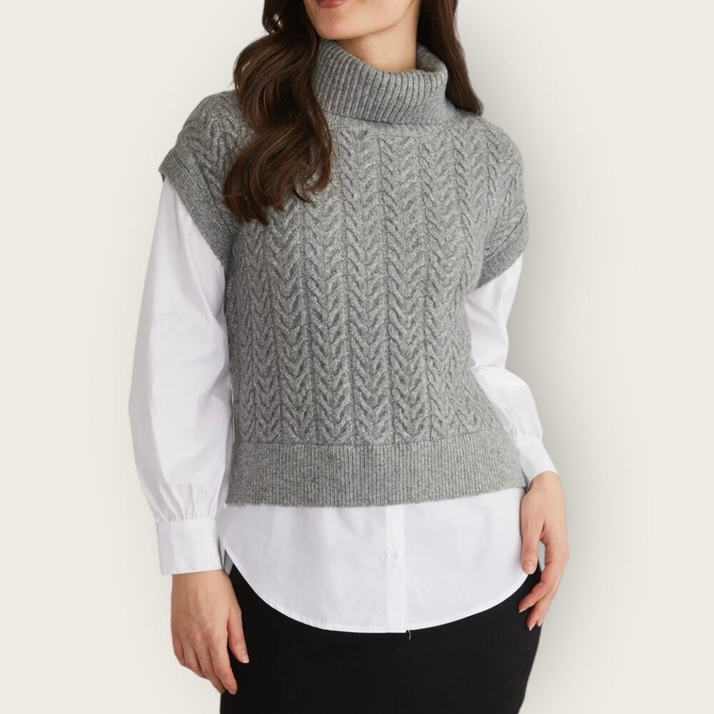 Nwt | 525 America | Sofia: Mixed Media Layered Turtleneck Sweater | Gray | M/L